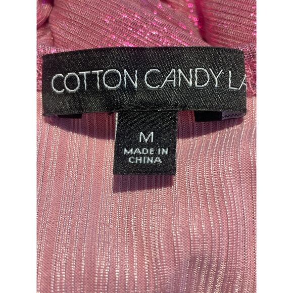 Cotton Candy LA Tube Top Women’s Medium Pink Lamé Fabric Sparkly Cropped Cut Out - Picture 3 of 4